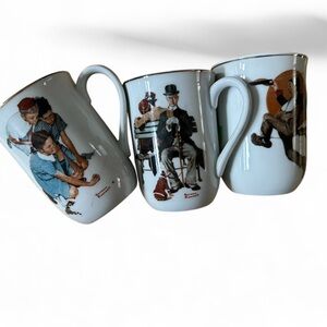 3 Norman Rockwell Illustrated White Mugs